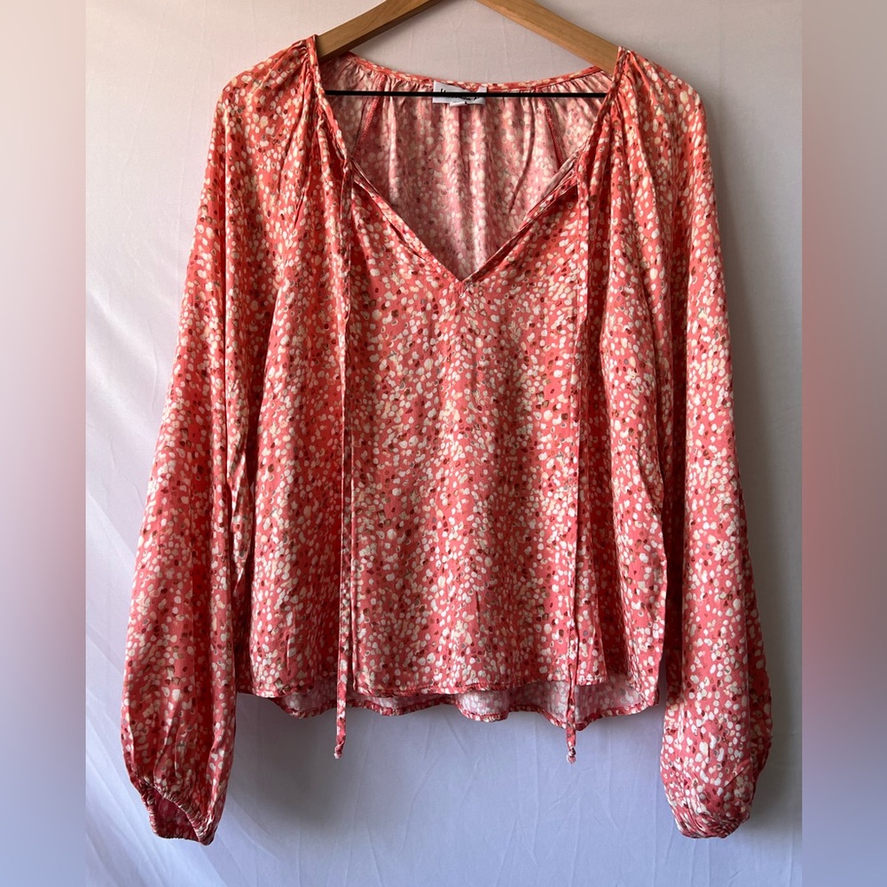 V Neck Pink and Cream Print Blouse